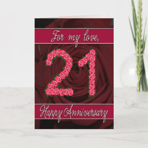 Carte d'anniversaire 21 ans avec roses et feuilles