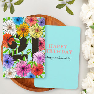 Carte d'anniversaire 21 ans joyeuse florale bleu a