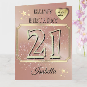 Carte d'anniversaire 21 ans personnalisée en or ro