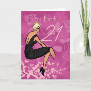 Carte d'anniversaire 21st - Femme moderne en Blac
