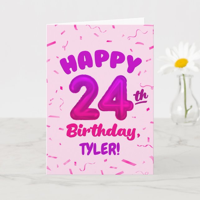Carte d'anniversaire 24 ans avec nom personnalisé (Petite plante)