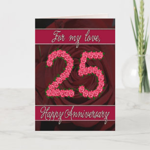 Carte d'anniversaire 25 ans avec roses et feuilles