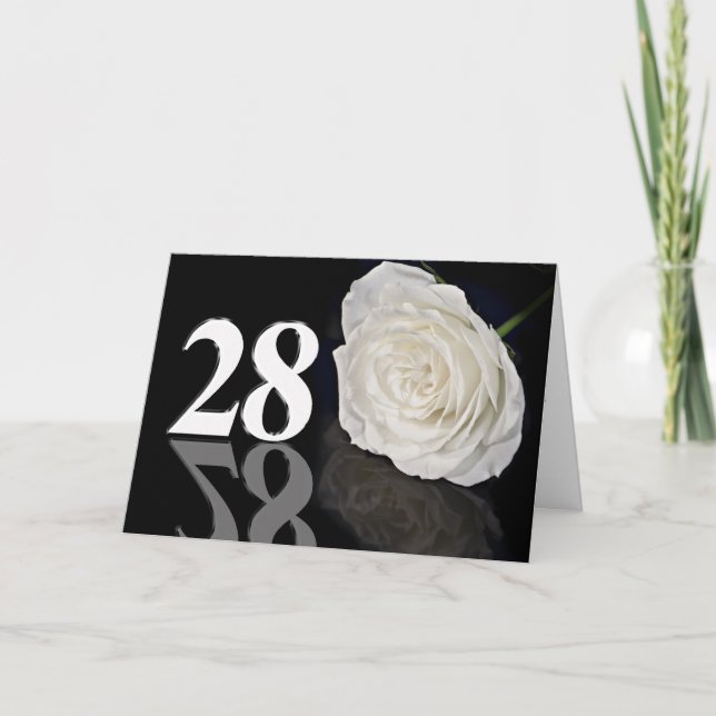 Carte d'anniversaire 28e avec une rose blanche cla (Devant)
