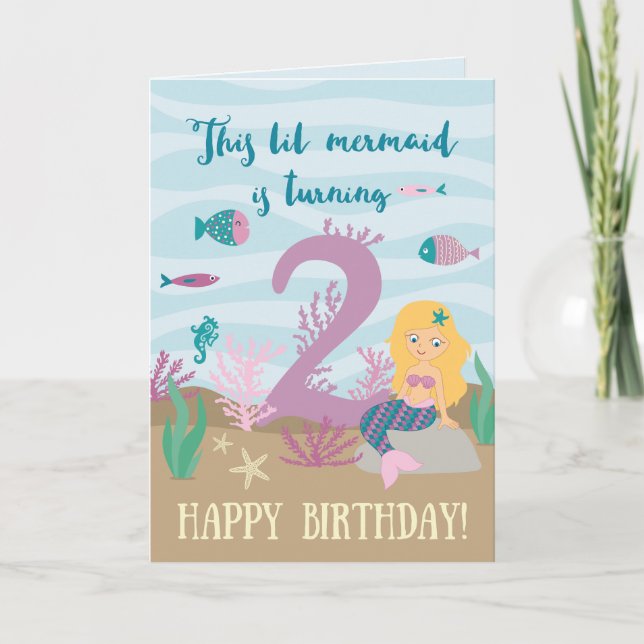 Carte d'anniversaire 2 ans de petite sirène mignon (Devant)