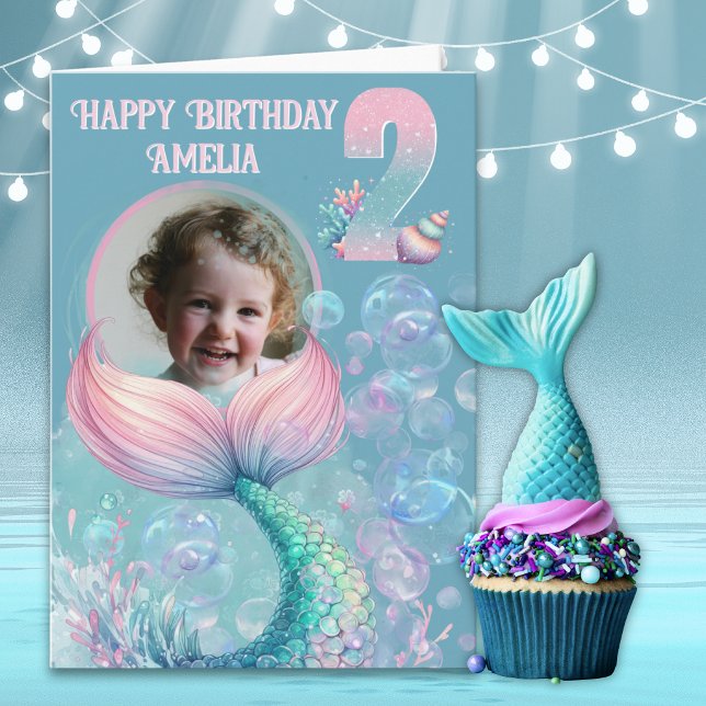 Carte d'anniversaire 2 ans Mermaid Tail avec une p (Créateur téléchargé)