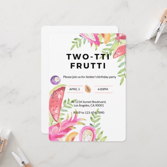 Carte d'anniversaire 2 ans pour filles TWO-TTI FRU (Devant/Arrière en situation)