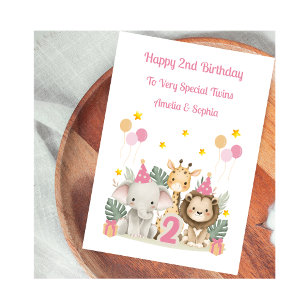 Carte d'anniversaire 2 ans Safari Animaux Annivers