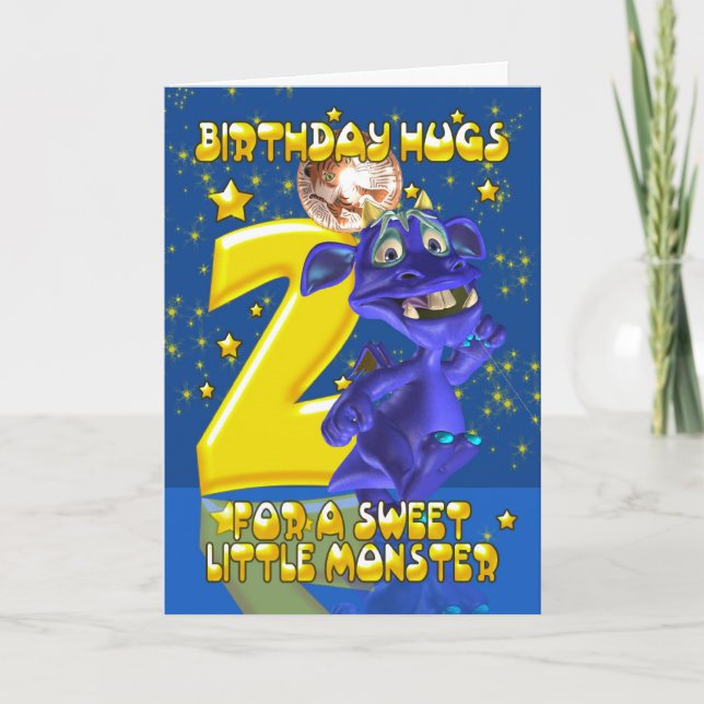 Carte d'anniversaire 2e avec Monstre Bleu mignon - (Devant)