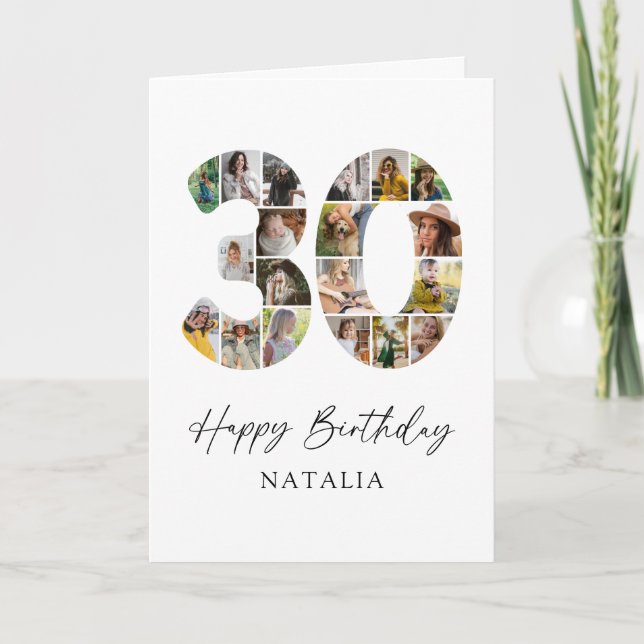 Carte d'anniversaire 30 ans Collage Photo Moderne (Devant)