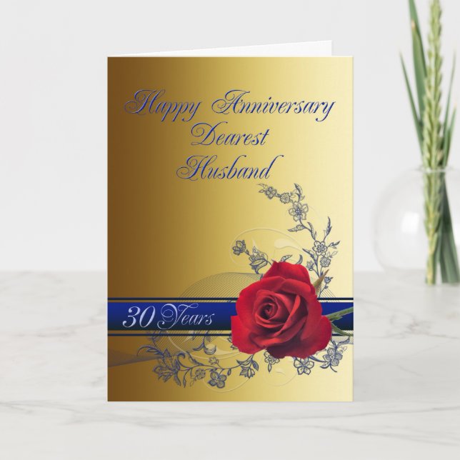 Carte d'anniversaire 30 ans pour mari avec une ros (Devant)