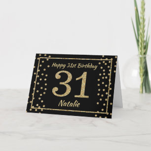 Carte d'anniversaire 31 ans paillettes noir et or 