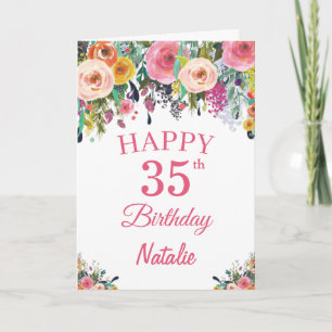 Carte d'anniversaire 35 ans aquarelle fleurs rose
