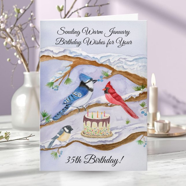 Carte d'anniversaire 35 ans oiseaux de jardin aqua (Créateur téléchargé)