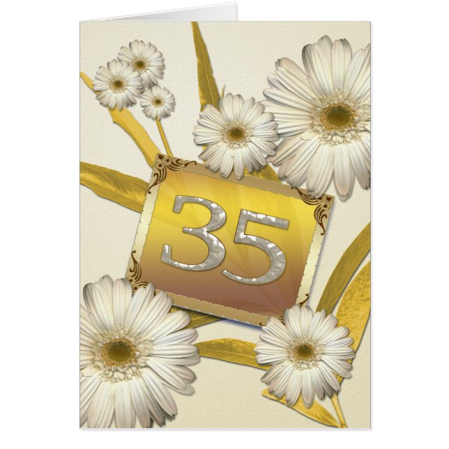 Carte d'anniversaire 35e avec marguerites. (Devant)