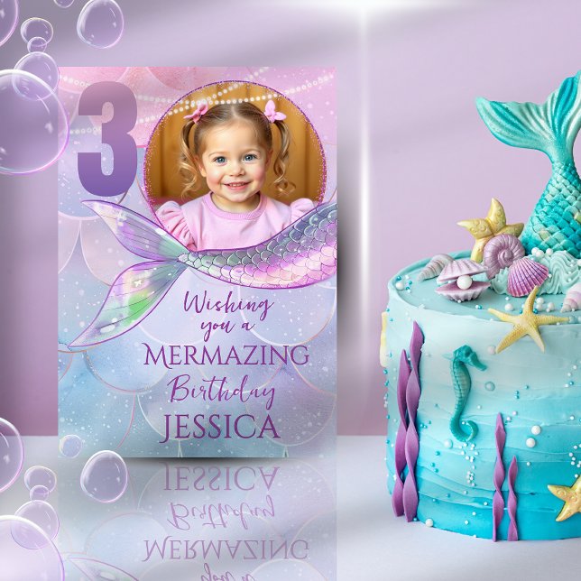 Carte d'anniversaire 3 ans photo Mermaid One (Créateur téléchargé)