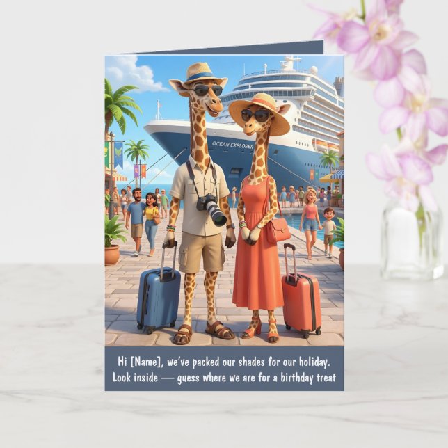 Carte d'anniversaire 3D personnalisable de girafe  (Orchidée)