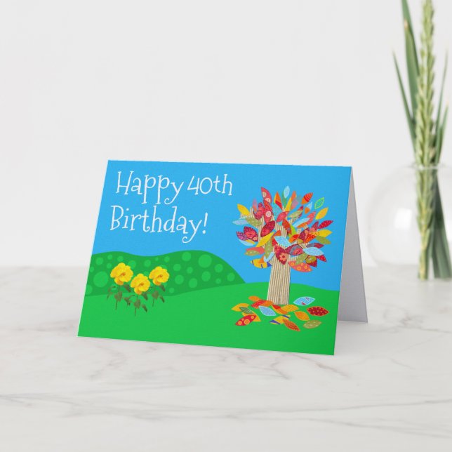 Carte d'anniversaire 40 ans Colorful Tree nouvelle (Devant)