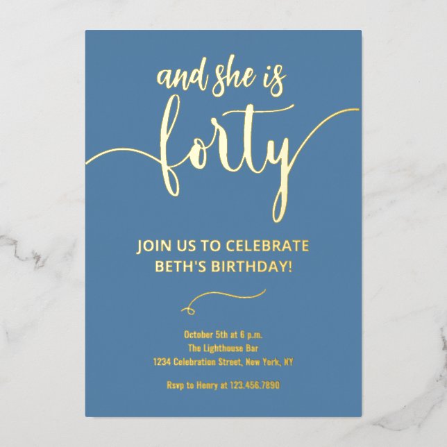 Carte d'anniversaire 40 ans élégante bleu poussiér (Recto)