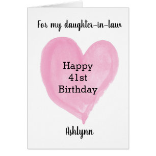 Carte d'anniversaire 41 ans Cœur Aquarelle Rose