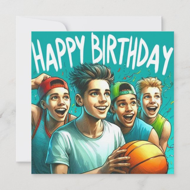 CARTE D'ANNIVERSAIRE ~ 4 Adolescents Jouant Au Bas (Devant)