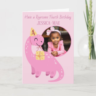 Carte d'anniversaire 4 ans Dinosaure Rose
