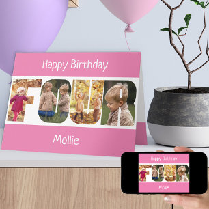 Carte d'anniversaire 4 ans Filles Lettres Photo Ro