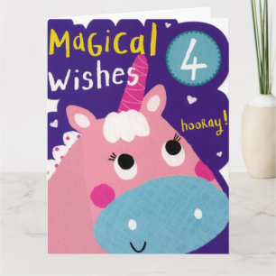 Carte d'anniversaire 4 ans - Licorne rose/bleue