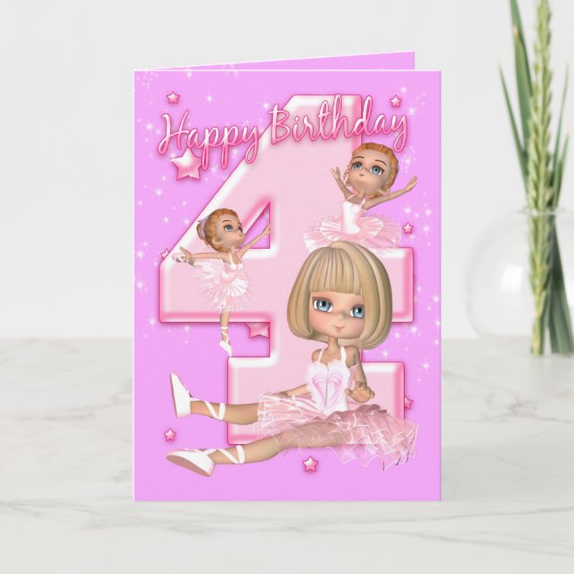 Carte d'anniversaire 4 avec Ballerina mignonne (Devant)