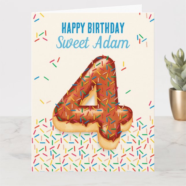 Carte d'anniversaire 4e avec design de beignes au  (Petite plante)