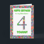 Carte d'anniversaire 4e pour Grandson, Bright et B<br><div class="desc">Une carte d'anniversaire de 4ème anniversaire pour un petit-fils,  avec un numéro et une bordure à motifs brillants et mousseux.  Vous pouvez modifier le message intérieur si vous le souhaitez.</div>