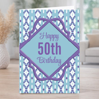 Carte d'anniversaire 50 ans diamant sarcelle et vi