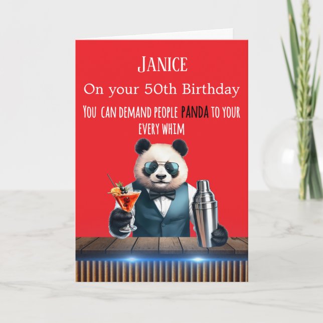 Carte d'anniversaire 50 ans drôle de Panda (Devant)