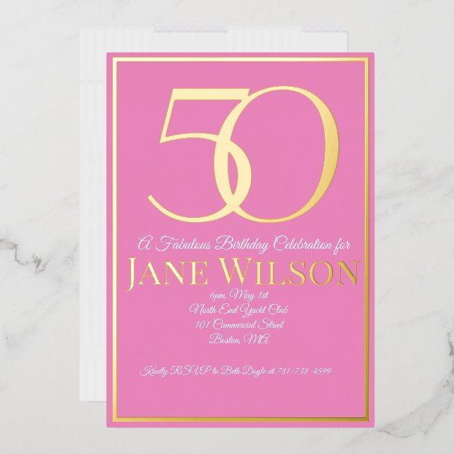 Carte d'anniversaire 50 ans écriture moderne rose  (Enveloppe)