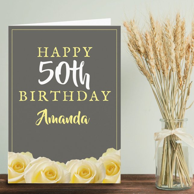 Carte d'anniversaire 50 ans Fleur de Rose Jaune Fl (Créateur téléchargé)