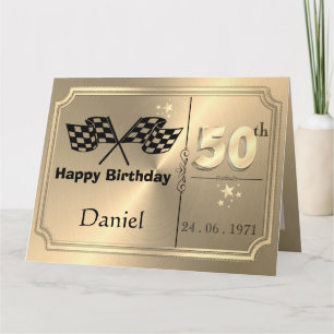 Carte d'anniversaire 50 ans personnalisée en or po
