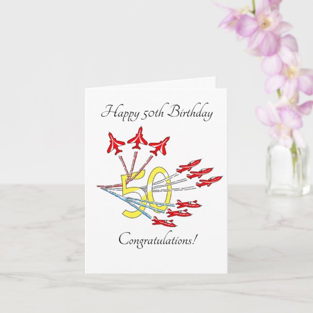 Carte d'anniversaire 50 ans Red Jet Planes (Orchidée)
