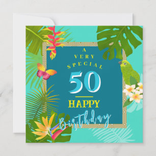 Carte d'anniversaire 50 ans Turquoise Paradis Trop