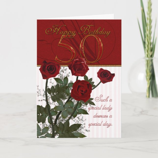 Carte d'anniversaire 50e avec Rose (Devant)