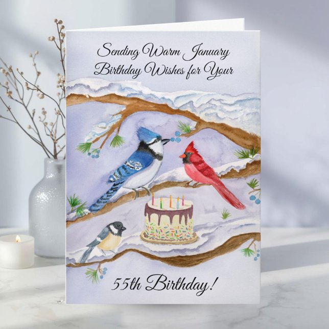 Carte d'anniversaire 55 ans oiseaux de jardin aqua (Créateur téléchargé)
