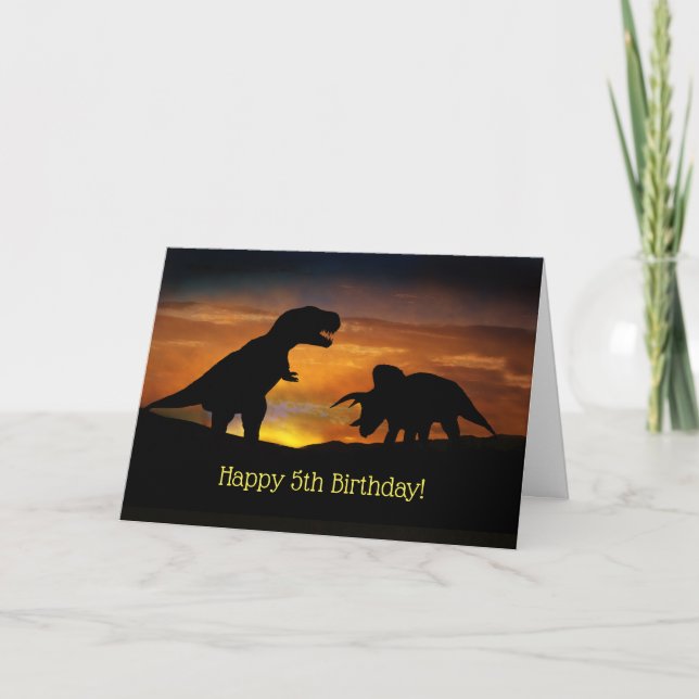 Carte d'anniversaire 5e avec Dinosaures (Devant)