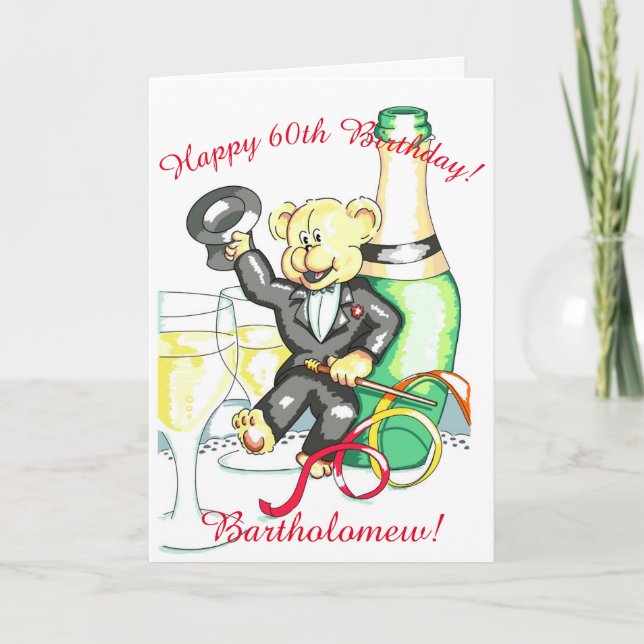Carte d'anniversaire 60 ans avec ours en peluche (Devant)