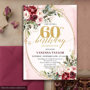 Carte d'anniversaire 60 ans Boho Blush et Or Bourg