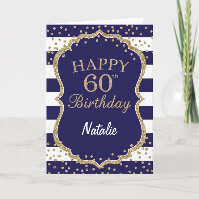 Carte d'anniversaire 60 ans pailletée bleu marine  (Devant)