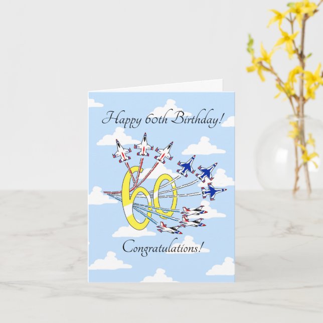 Carte d'anniversaire 60 ans Thunderbirds Ciel Bleu (Fleur jaune)