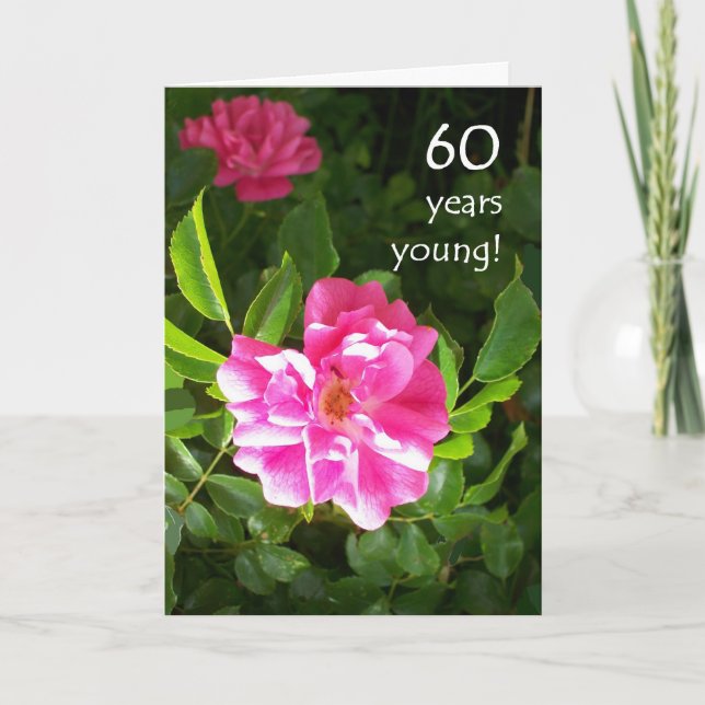 Carte d'anniversaire 60e - Roses roses roses (Devant)