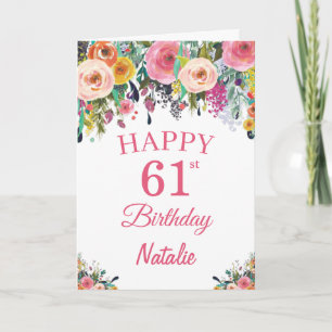 Carte d'anniversaire 61 ans aquarelle fleurs flora