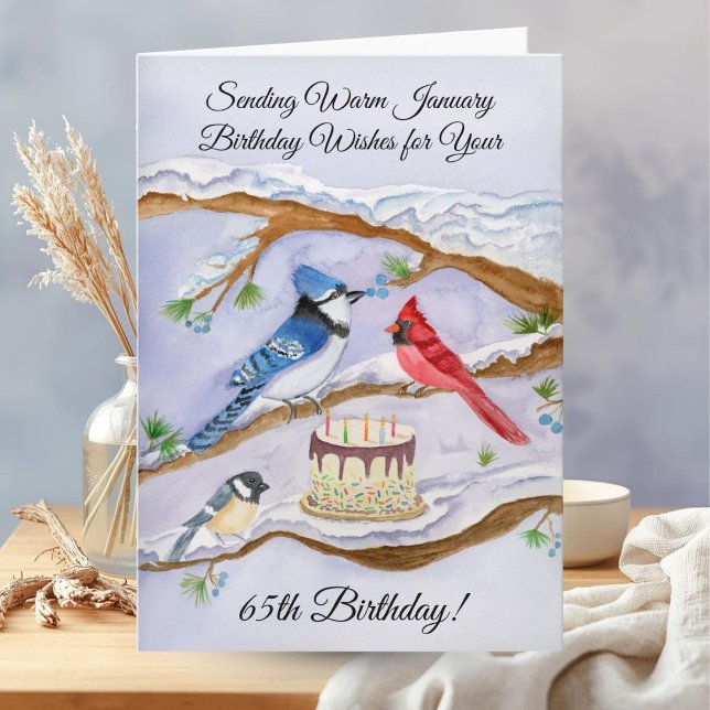 Carte d'anniversaire 65 ans oiseaux de jardin aqua (Créateur téléchargé)