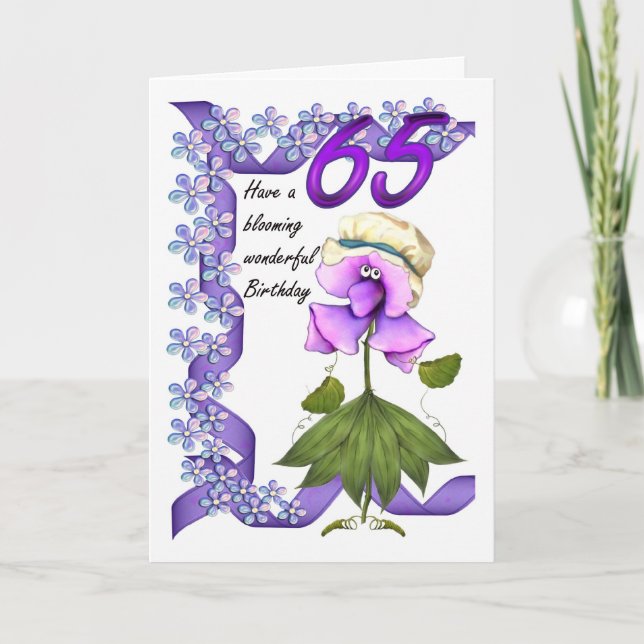 Carte d'anniversaire 65e avec Moonies jolies fleur (Devant)
