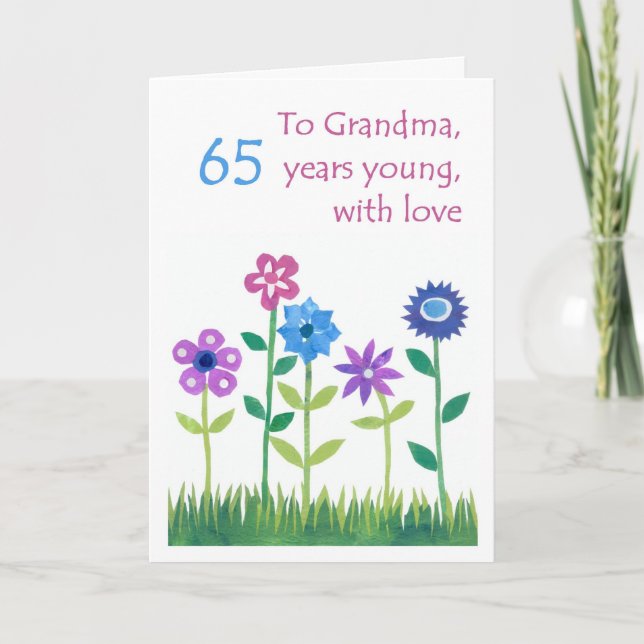 Carte d'anniversaire 65e pour grand-mère - Fleurs (Devant)
