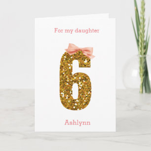 Carte d'anniversaire 6 ans avec nœud rose et paill